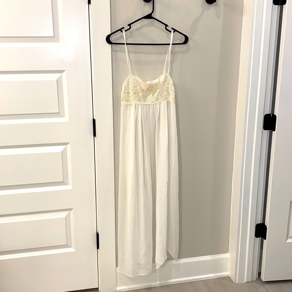 VGUC Size L Large White Ivory Bridal Long Nightgown Sheer with Beading